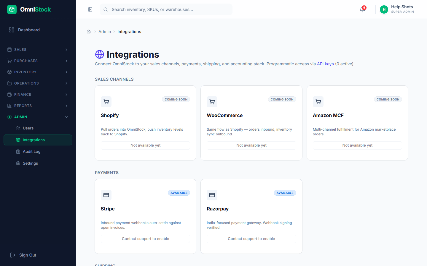 Connect Tally, Shopify, or a bank feed — screenshot of the feature