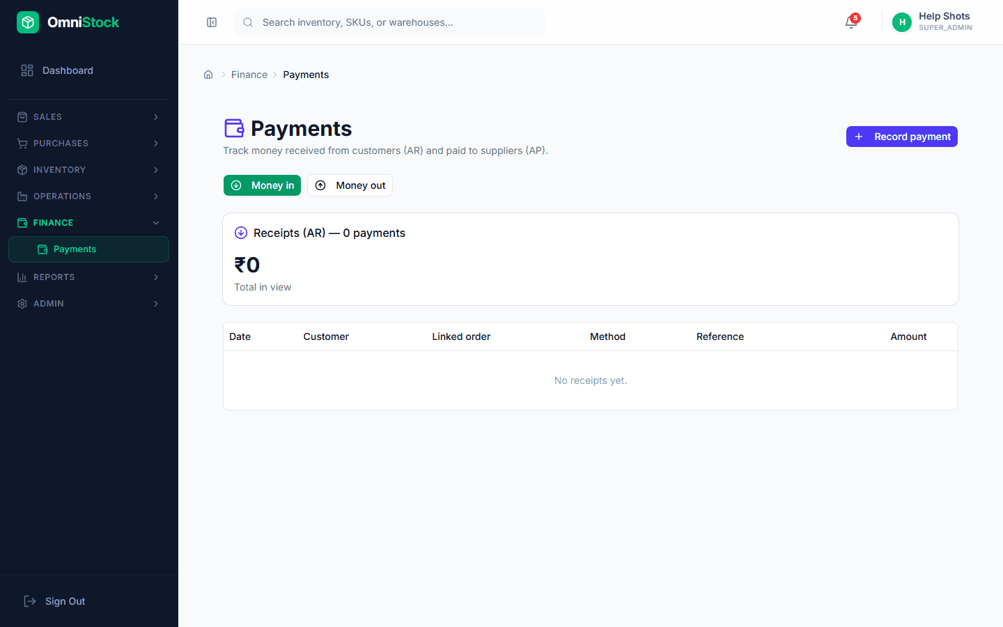 Record a customer payment — screenshot of the feature