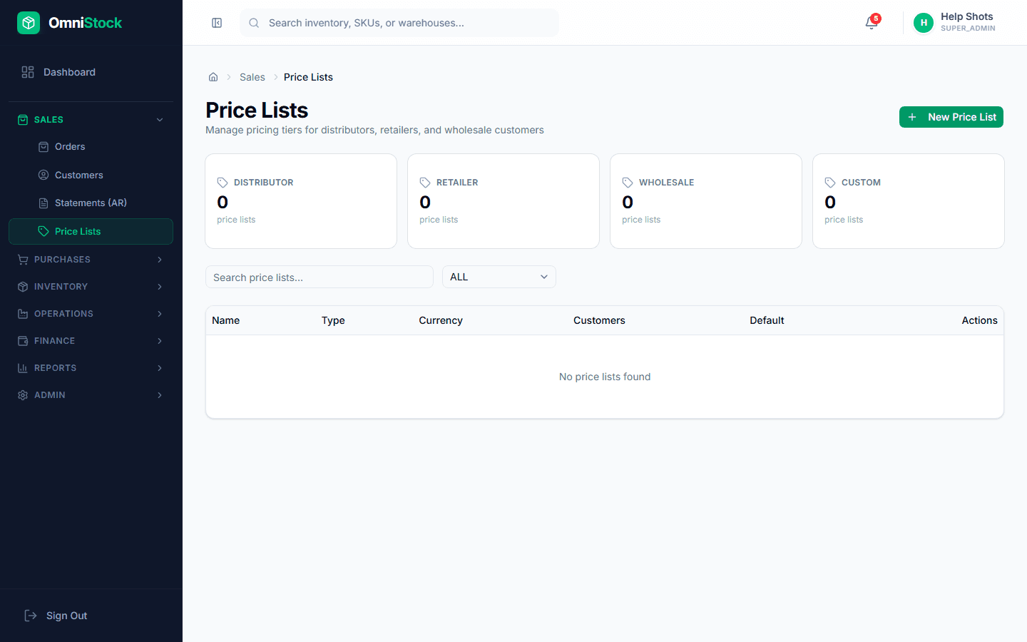 Set up price lists for different customer tiers — screenshot of the feature