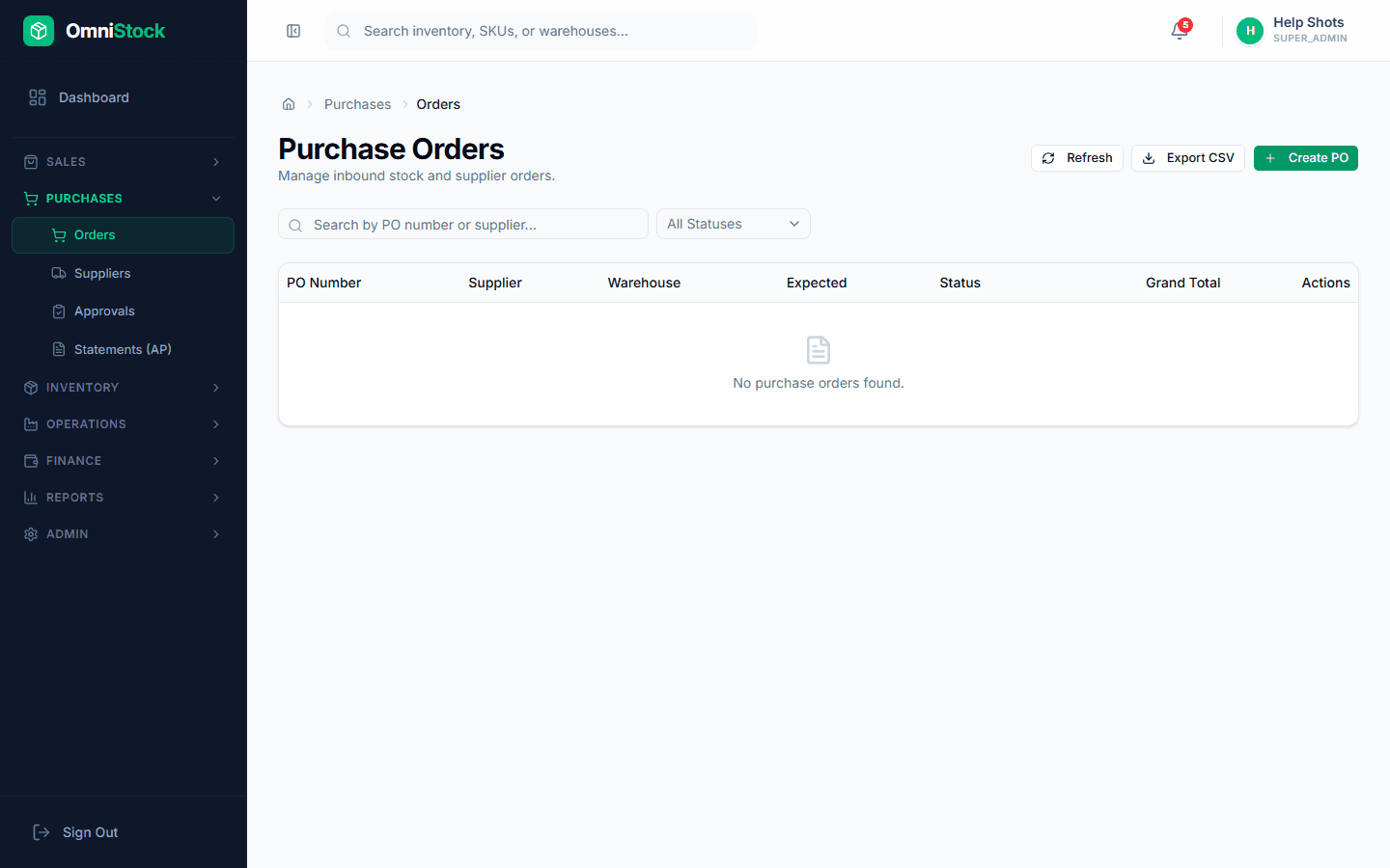 Record a goods receipt (GRN) — screenshot of the feature