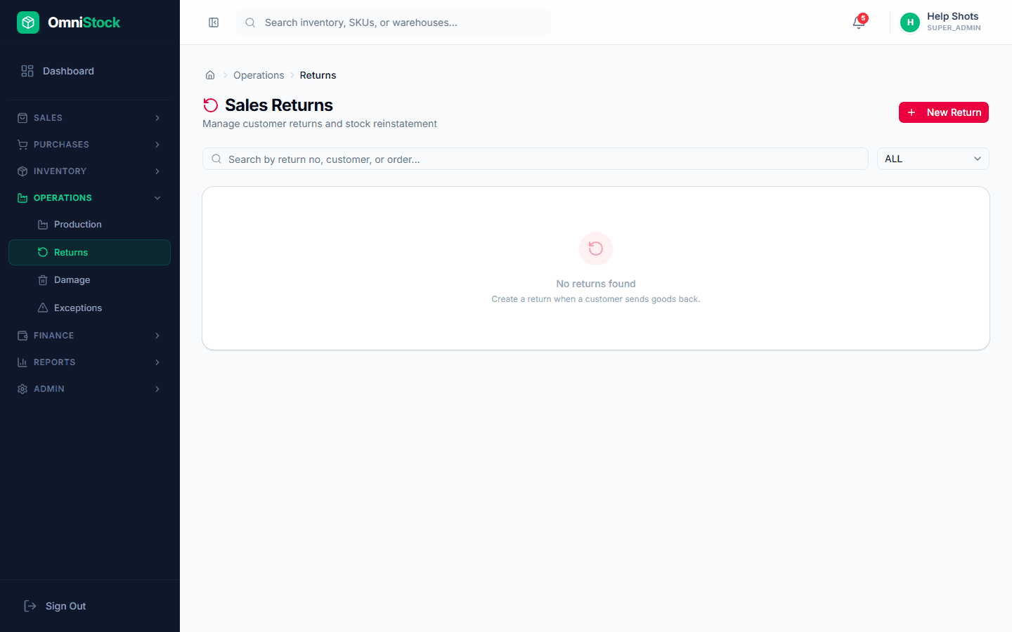 Process a sales return — screenshot of the feature