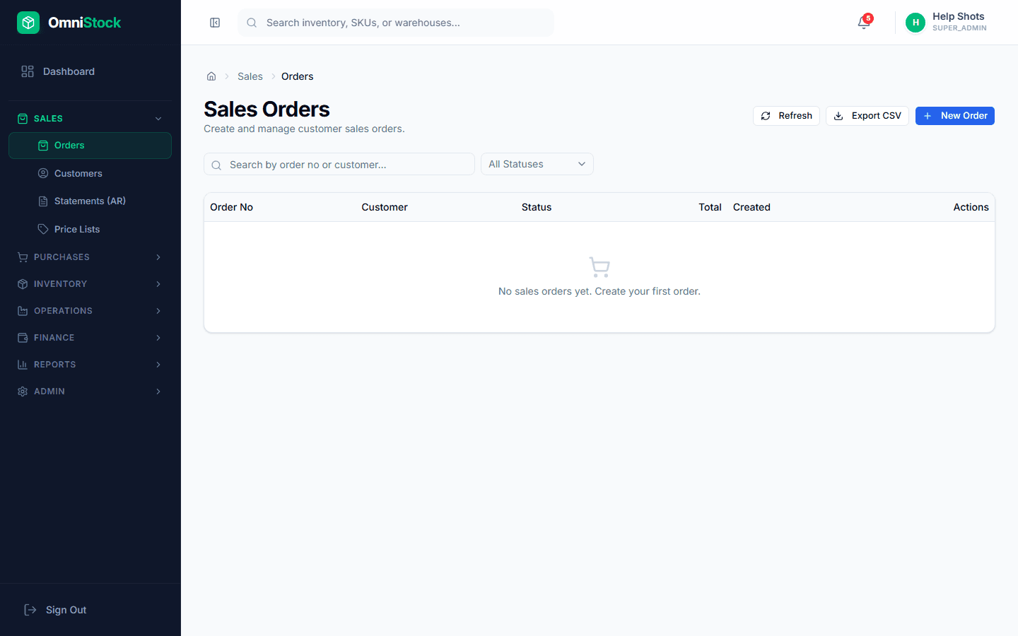 Create and dispatch a sales order — screenshot of the feature