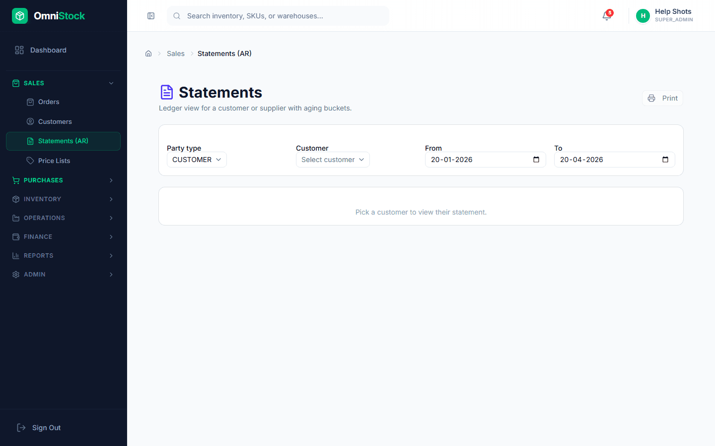 Send a customer statement — screenshot of the feature